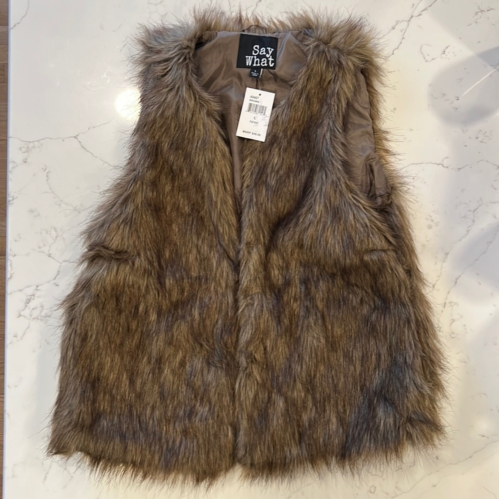 Say What Brown Fur Vest-NEW